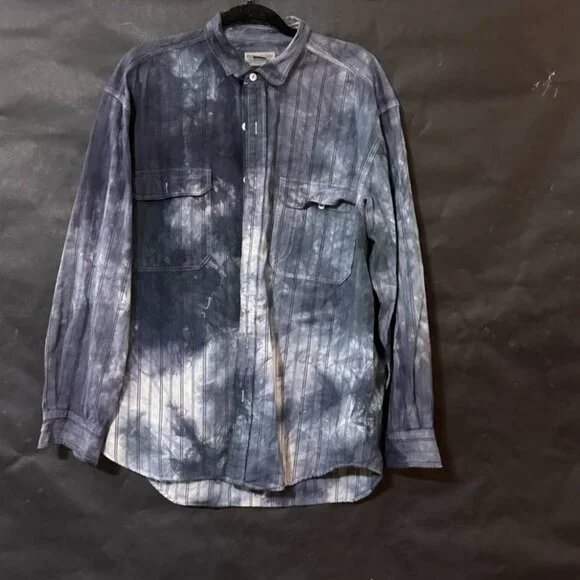 Grunge Banana Republic Shirt Button Up Collar Size Large Blue Tied Dyed Cotton - Picture 2 of 7